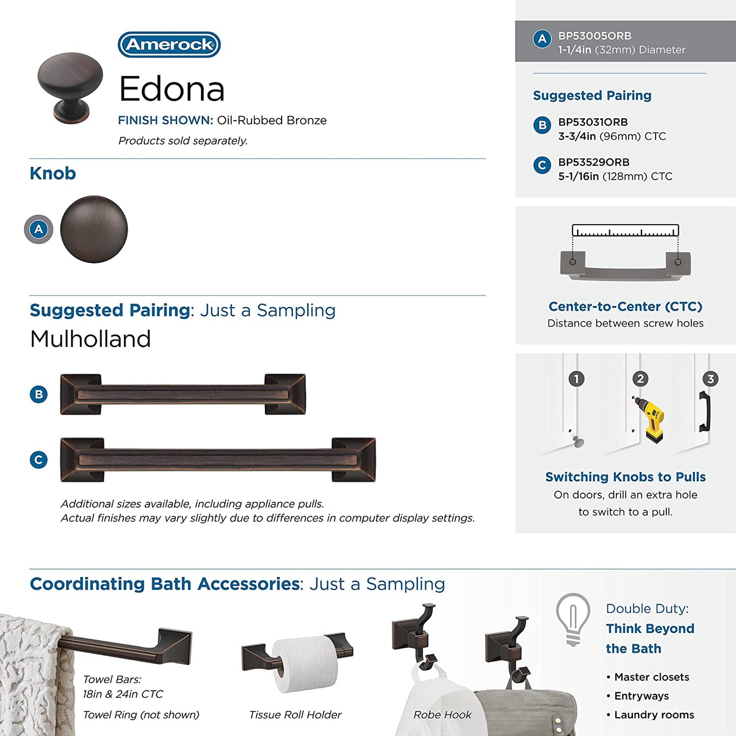 | Cabinet Knob | Oil Rubbed Bronze | 1-1/4 Inch (32 Mm) Diameter | Edona | Drawer Knob | Cabinet Hardware (Pack of 1)