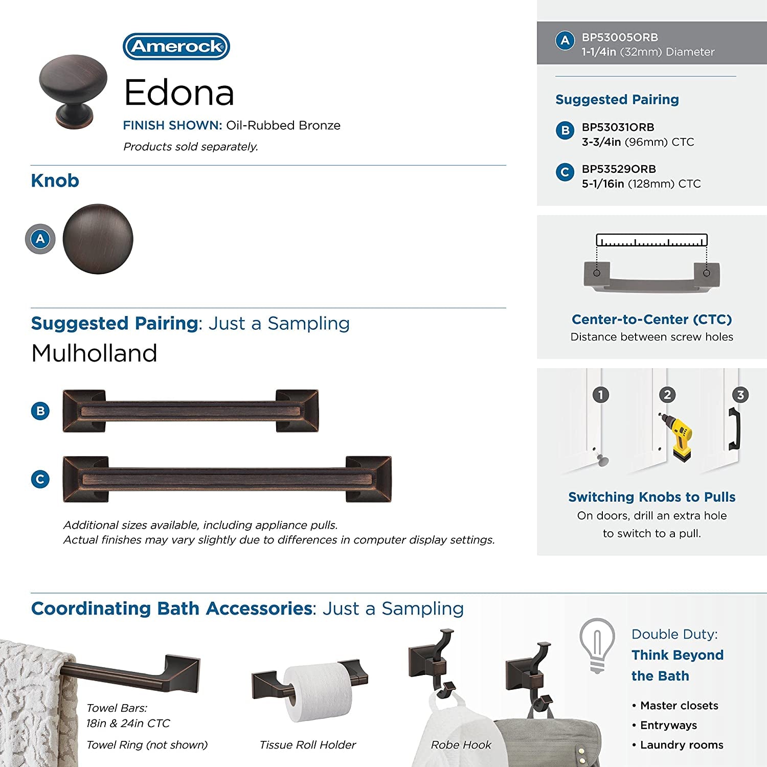 | Cabinet Knob | Oil Rubbed Bronze | 1-1/4 Inch (32 Mm) Diameter | Edona | Drawer Knob | Cabinet Hardware (Pack of 1)