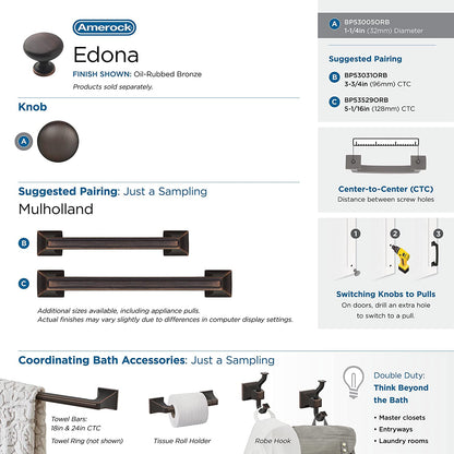 | Cabinet Knob | Oil Rubbed Bronze | 1-1/4 Inch (32 Mm) Diameter | Edona | Drawer Knob | Cabinet Hardware (Pack of 1)